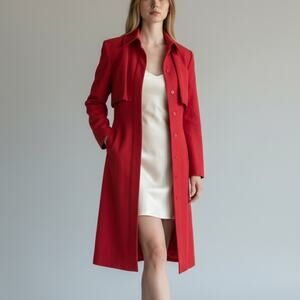 Ann Tobias Vintage Trench Coat Women Sz4 Red Tailored Midi Dress Sheath Body Con